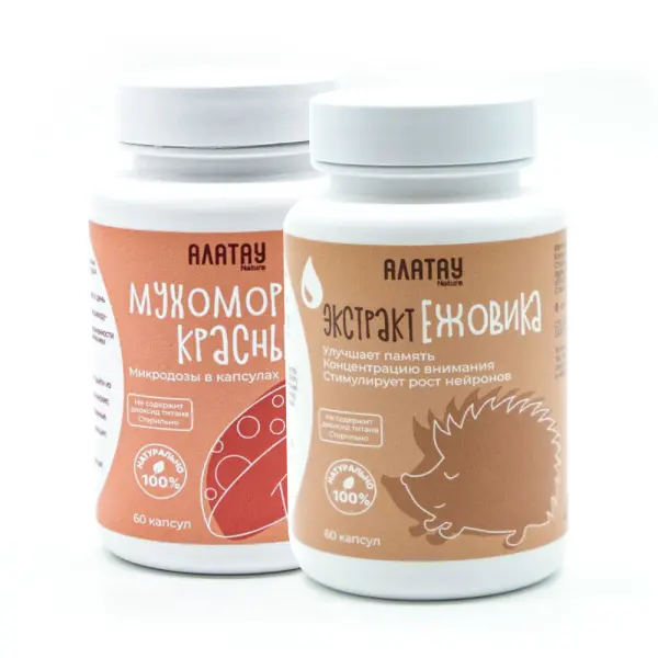 КОМБО «Мухомор и Ежовик»: микродозинг из мухомора красного и экстракт ежовика КОМБО «Мухомор и Ежовик»: микродозинг из мухомора красного и экстракт ежовика