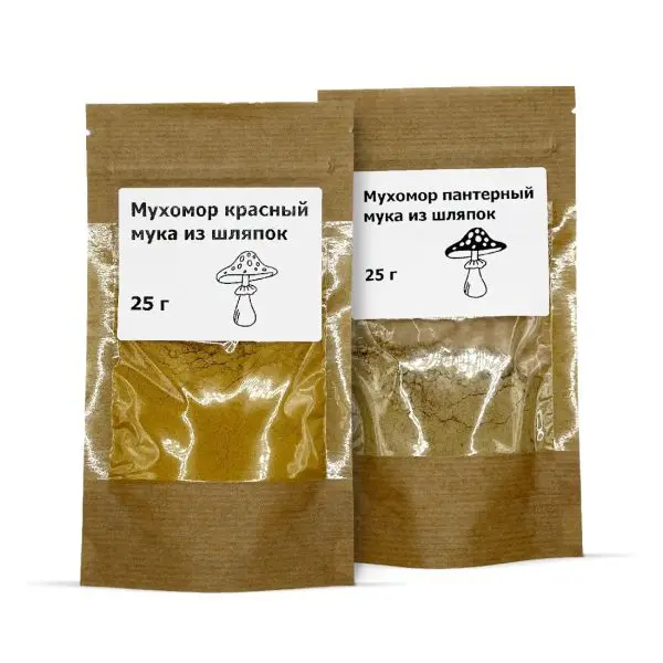 Комбо Мухомор мука из шляпок 2в1: мухоморы красный и пантерный Комбо Мухомор мука из шляпок 2в1: мухоморы красный и пантерный